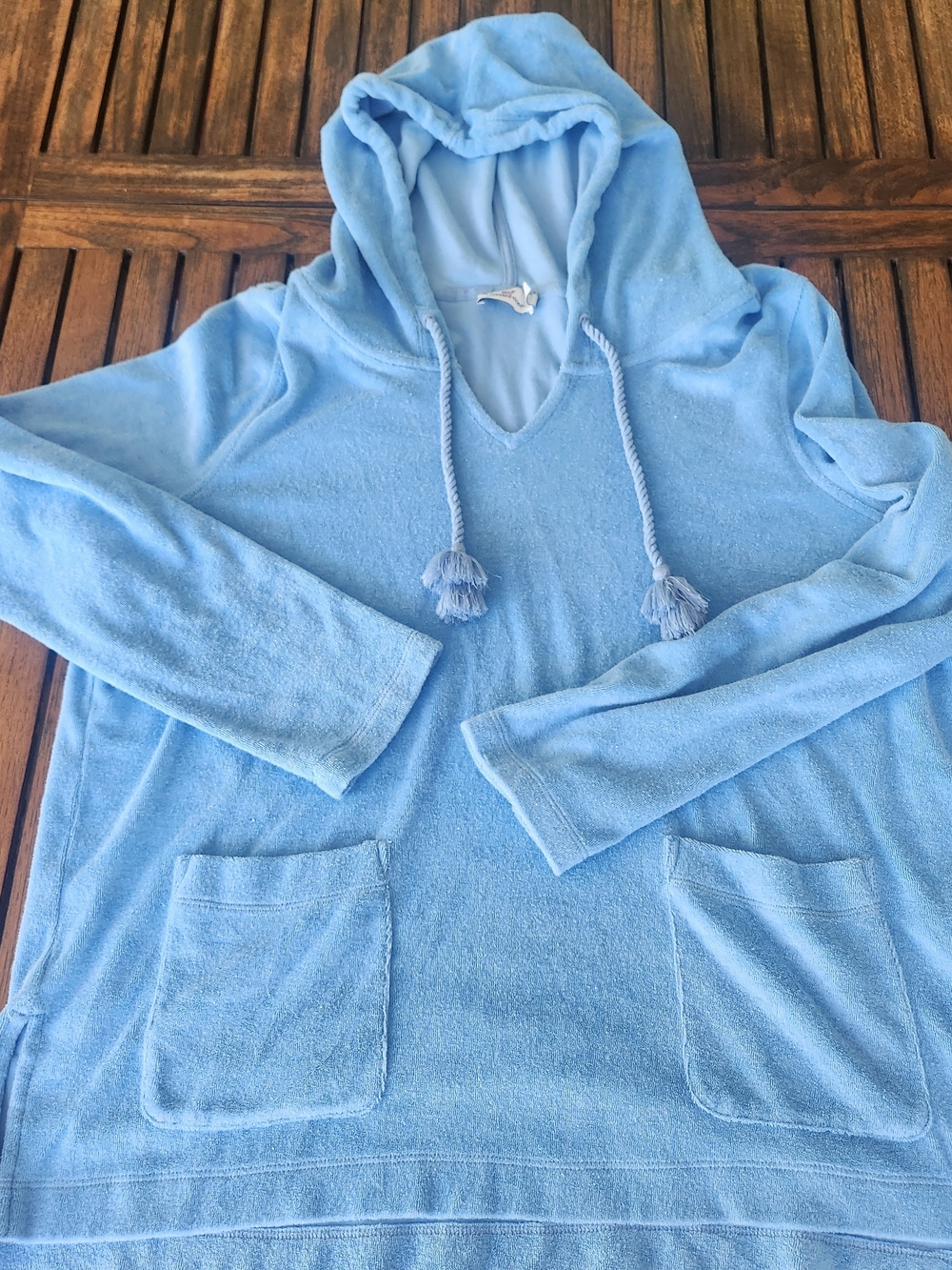 Women's Sky Blue Vineyard Vines Terry Towel Hoodie Tasseled Drawstrings Sz XL - Picture 4 of 12